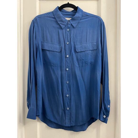 Equipment Silk Button Up Long Sleeve Shirt, Blue size M - Picture 2 of 5